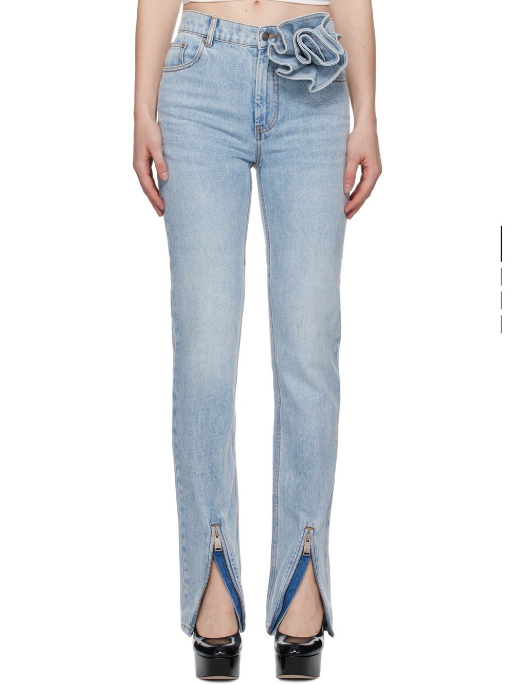 AREA Light Blue High-Rise Straight-Leg Jeans with Zip Hem